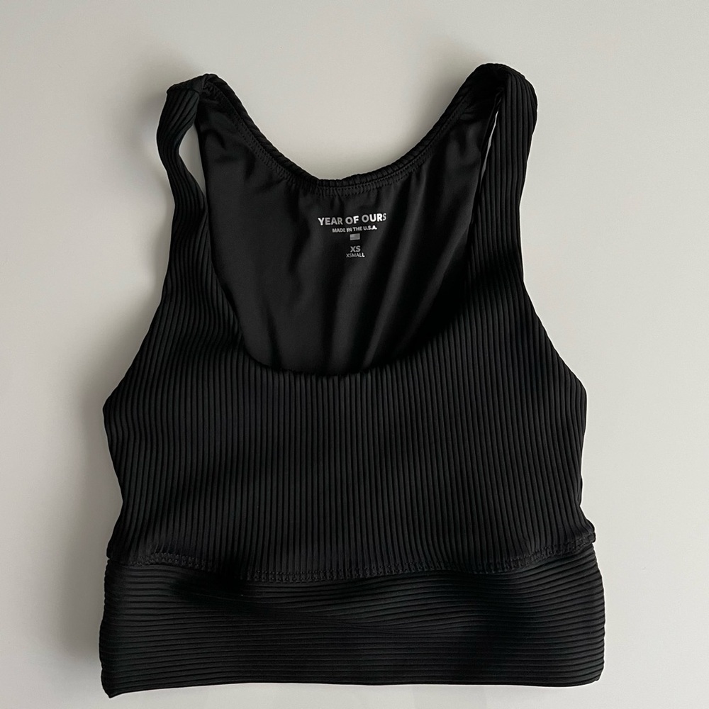 year of ours ribbed sports bra crop top, black, xs